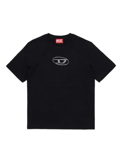 Diesel Kids' Treden Over Oval D Logo-embellisht-shirt In Black