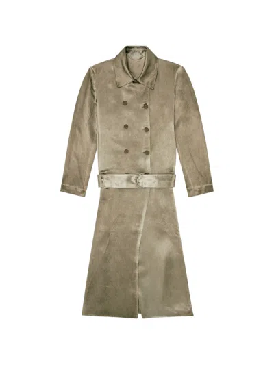 Diesel Trench Coat In Wrinkled Satin In Gray