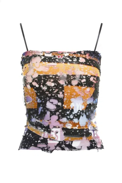 DIESEL DIESEL TRENDY POLYESTER TOP WITH UNIQUE ABSTRACT PRINT AND ADJUSTABLE STRAPS