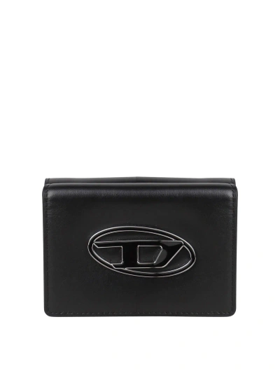 Diesel Tri-fold Wallet With Logo Plaque In Black