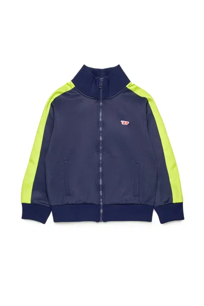 Diesel Kids' Felpa Effetto Triacetato Colorblock In Blue