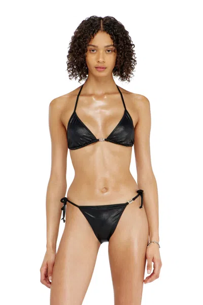 Diesel Triangle Bikini Top In Shimmery Fabric In Black
