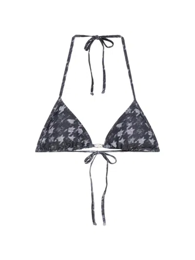 Diesel Triangle Bikini Top With All-over Print And Adjustable Ties In Nero