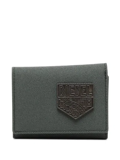 Diesel Tri-fold Logo-patch Wallet In Green