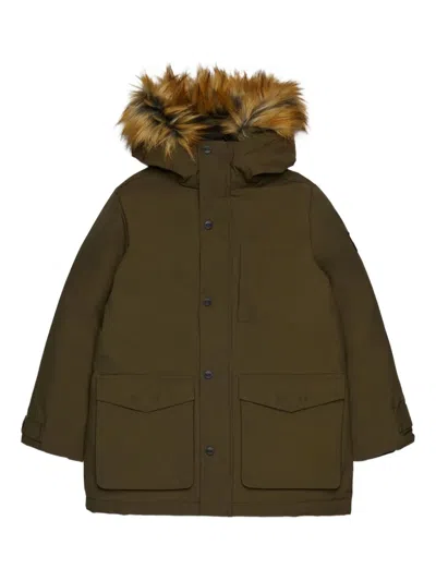 Diesel Padded Jacket With Faux Fur Hood In Green