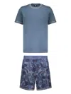 Diesel Complete Cotton Jersey Two-piece Pajama Set With Simple T-shirt In Blue