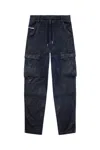 Diesel Cargo Trousers With Elastic Waistband And Tapered Leg In Blue