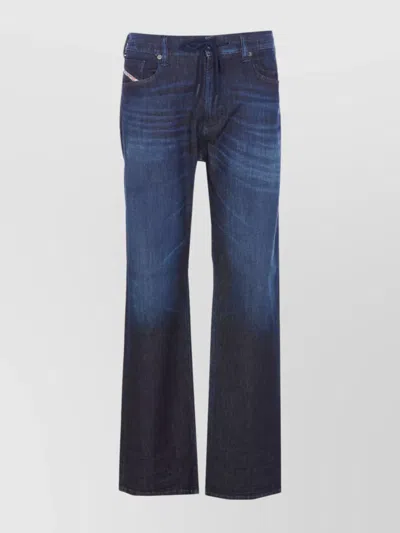 Diesel Trousers With Drawstring Waist And Embroidered Detail In Blue