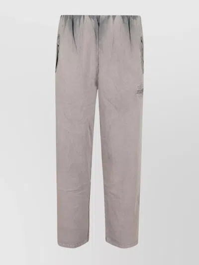 Diesel Trousers With Embroidered Detail And Elastic Waistband In Gray