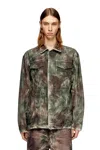 Diesel Trucker Jacket In Crinkled Camo Canvas In Multi