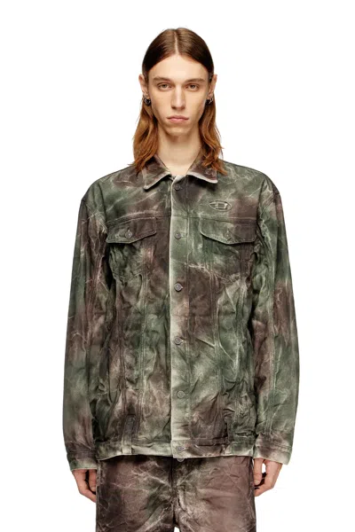 DIESEL TRUCKER JACKET IN CRINKLED CAMO CANVAS