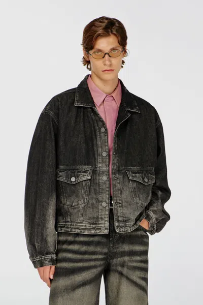 Diesel Trucker Jacket In Dirty-effect Denim In Gray