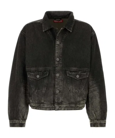 Diesel Trucker Jacket In Dirty-effect Denim In Brown