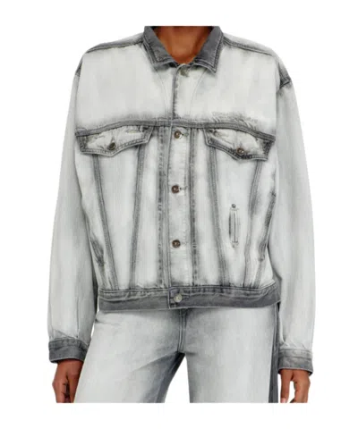 Diesel Trucker Jacket In Soft Skeleton Denim In Gray