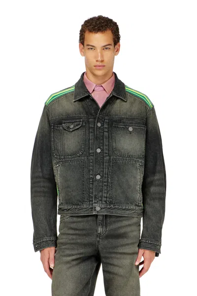Diesel Trucker Jacket With Striped Shoulder Bands In Black
