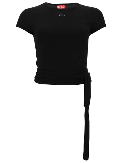 Diesel T-shirt A Costine Con Lacci In Black