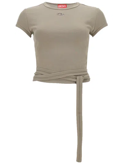 Diesel T-shirt A Costine Con Lacci In Gray