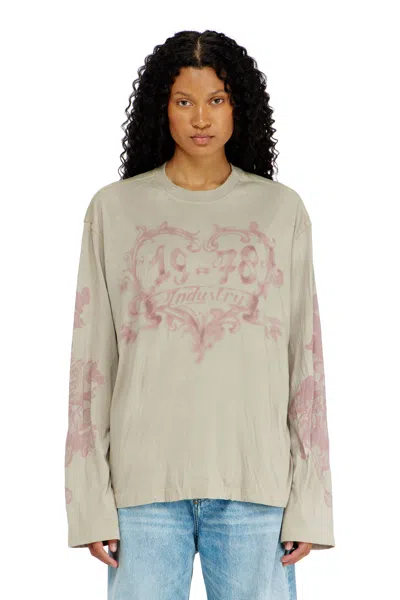 Diesel Cotton Long-sleeve T-shirt With Graphic Print In Gray