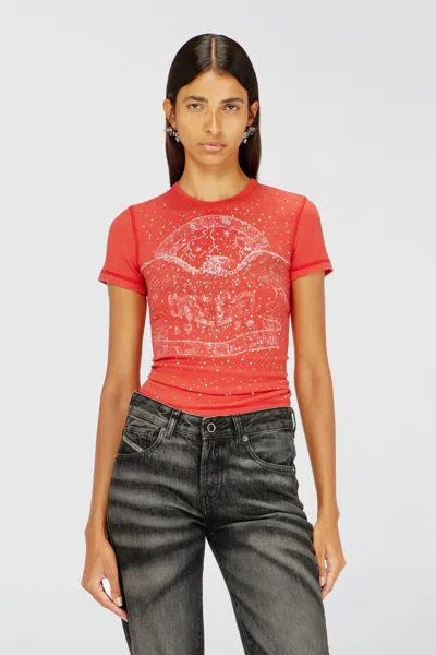 Diesel T-shirt Avec Graphismes De Concert Et Cristaux In Red
