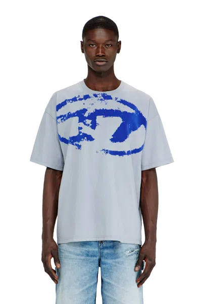 Diesel T-shirt With Distressed Flocked Logo In Blue