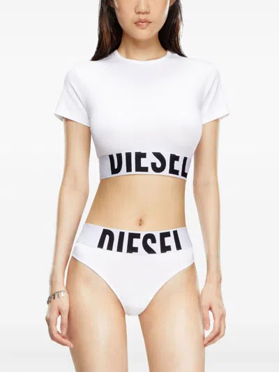 Diesel T-shirt Band Logo Woman White In Silver