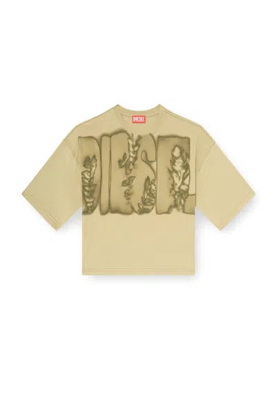 Diesel Cropped T-shirt With Digital Print In Green