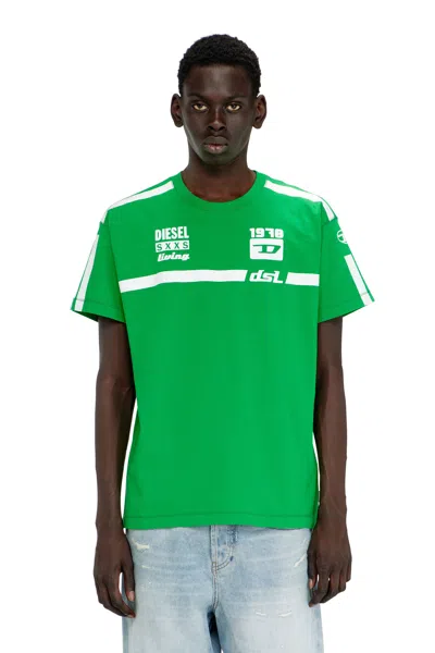 Diesel Cotton T-shirt With Contrast Graphic Prints In Green