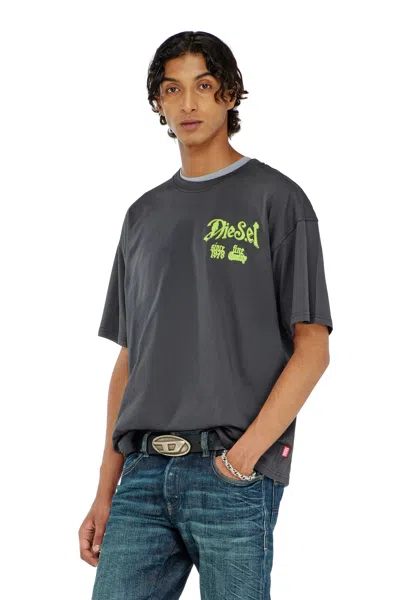 Diesel Cotton T-shirt With Flock Graphic In Gray