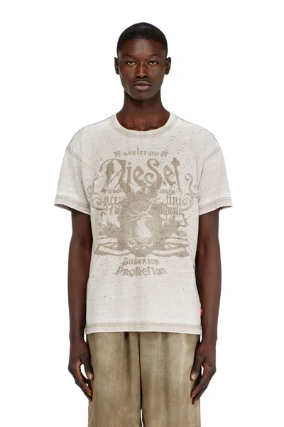 Diesel Jersey T-shirt With Burnout Wash And Studs In Gray