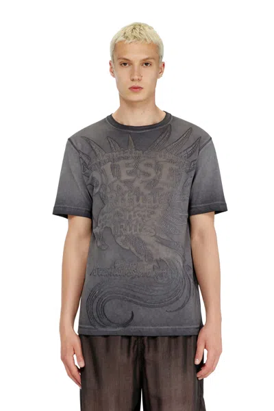 Diesel Jersey T-shirt With Embossed Graphic In Gray
