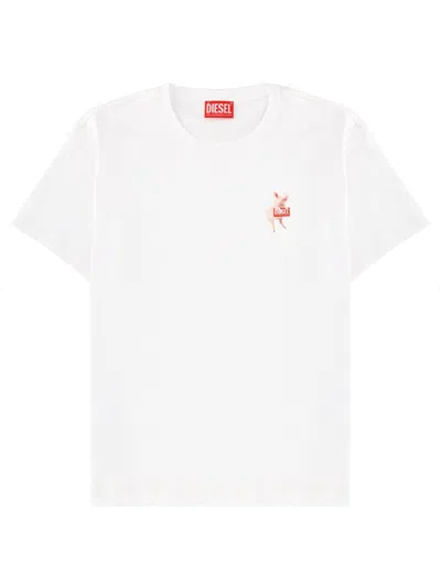 Diesel T-shirt In Cotone Con Stampa Logo In White