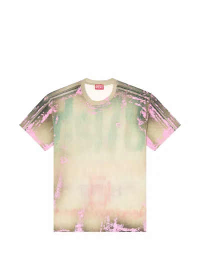 Diesel T-shirt In Cracked Leather-effect Jersey In Neutral