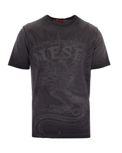 Diesel Grey Rawjust Cotton-blend T-shirt In Black