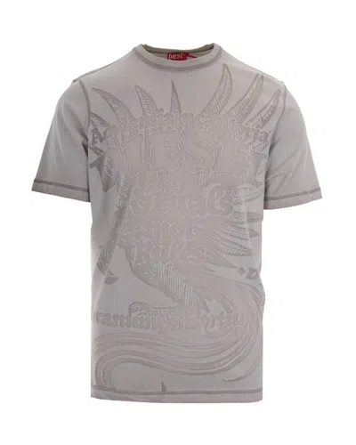 Diesel White Rawjust Embossed Cotton-blend T-shirt In Gray