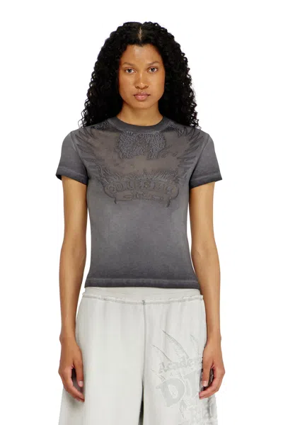 Diesel Slim T-shirt With Dévoré Phoenix In Black