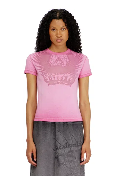Diesel Slim T-shirt With Dévoré Phoenix In Pink