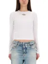 Diesel Ribbed Knit Crop Top With Cut-out Detail In White
