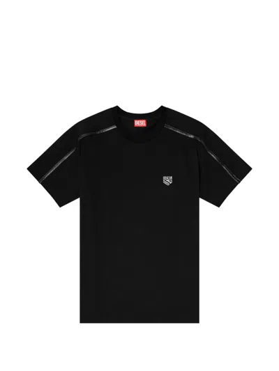 Diesel T-shirt With Contrast Trims And Logo Patch In Black