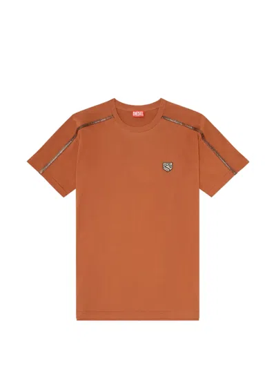 Diesel T-shirt With Contrast Trims And Logo Patch In Orange