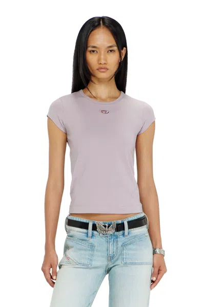 Diesel T-shirt With Cut-out Embroidered Logo In Purple
