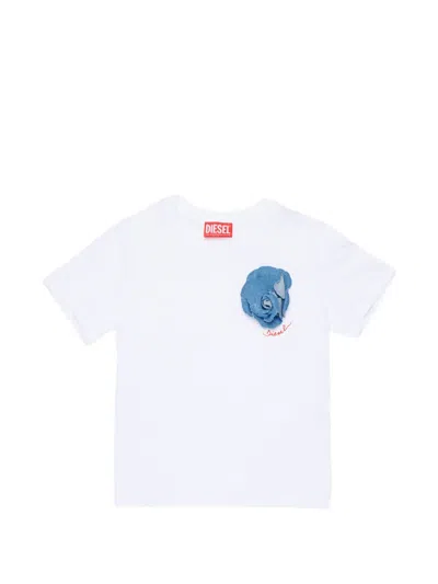 DIESEL T-SHIRT WITH DENIM ROSE APPLIQUÉ