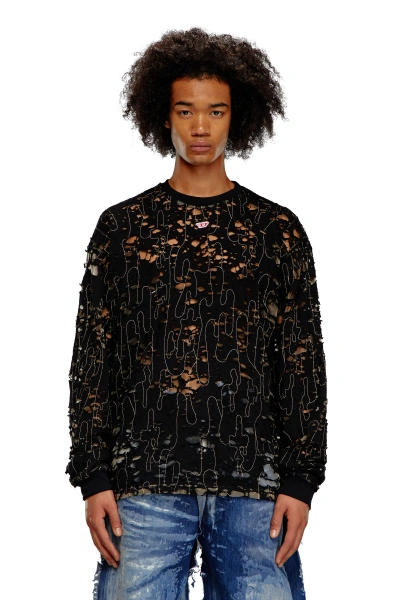 Diesel T-shirt In Tulle E Jersey Destroyed In Black