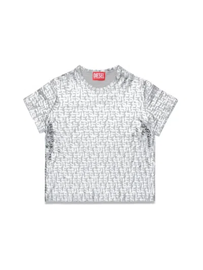 Diesel Kids' Metallic Monogram-print T-shirt In Grey