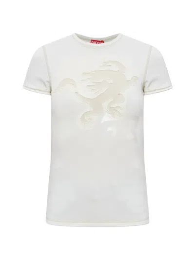 Diesel T-uncuties-longer-aa1 Appliqué-detailed T-shirt In Neutral