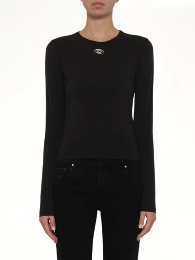 Diesel T-uncutieslong-ls-od T-shirt With Oval D Logo In Black
