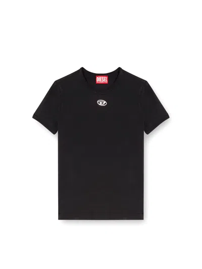 Diesel Slim-fit Stretch Cotton T-shirt With Metallic Oval D Logo In Brown