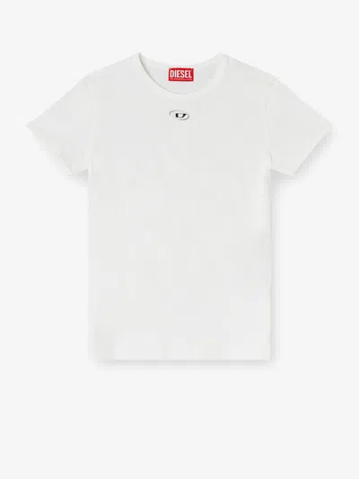 Diesel Women White T-shirt With Logo On The Front And Ribbed Design In Cotton Woman