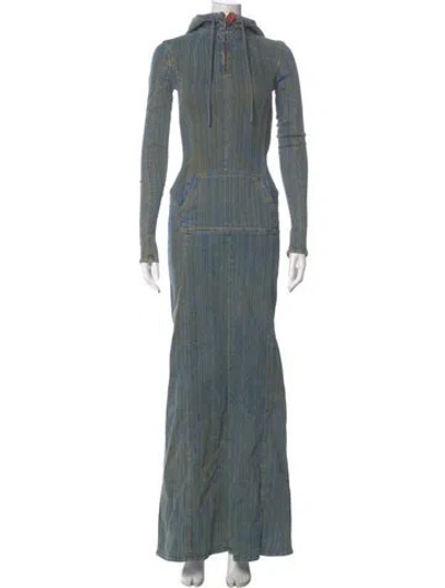 Pre-owned Diesel Turtleneck Long Dress W/ Tags In Blue