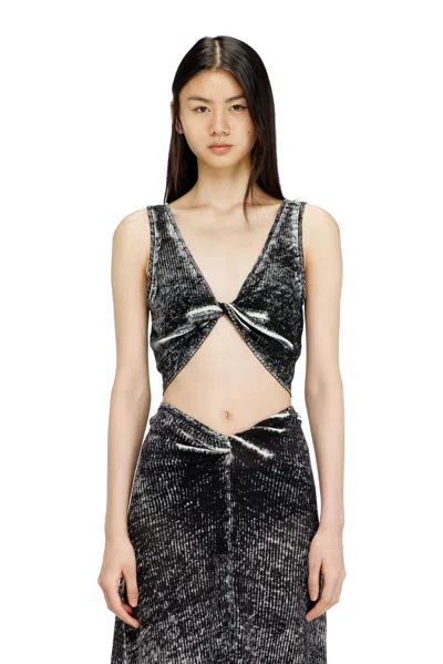 Diesel Twist-front Linen Tank With Reverse Print In Black