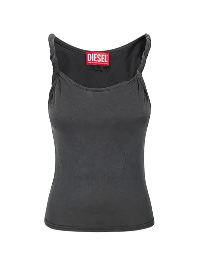 Diesel Ruched Strap Sleeveless Square Neck Top In Animal Print